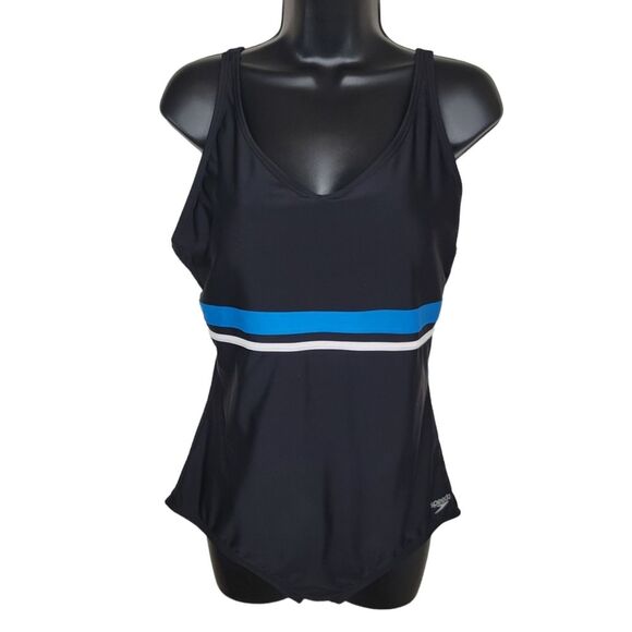 Speedo striped black one-piece swimsuit Size XL - Picture 1 of 6